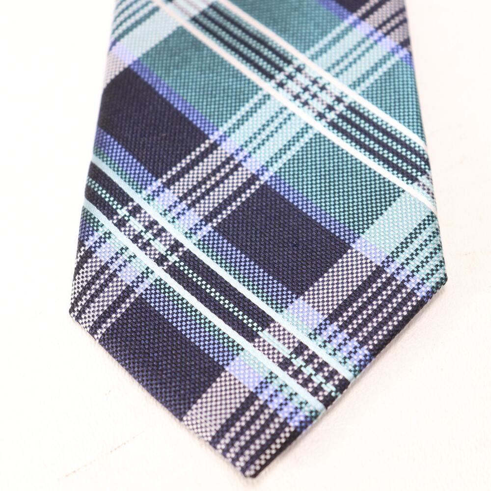 Stafford Tie Mens 60 in Silk Blue Green Plaid Wide Classic Preppy